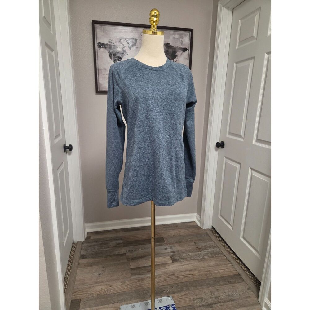 ClimateRight by Cuddl Duds Plush Base Layer Top Space Dye Blue Thumbholes